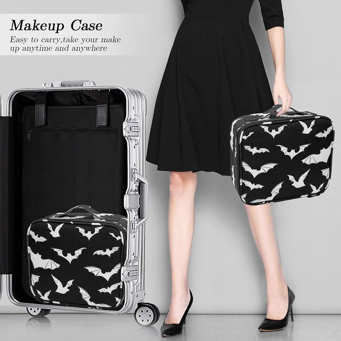 9CH Goth Travel Makeup Bag - Bats Cosmetic Bags Large Make up Organizer Portable Toiletry Bags Train Cases for Women Cosmetics