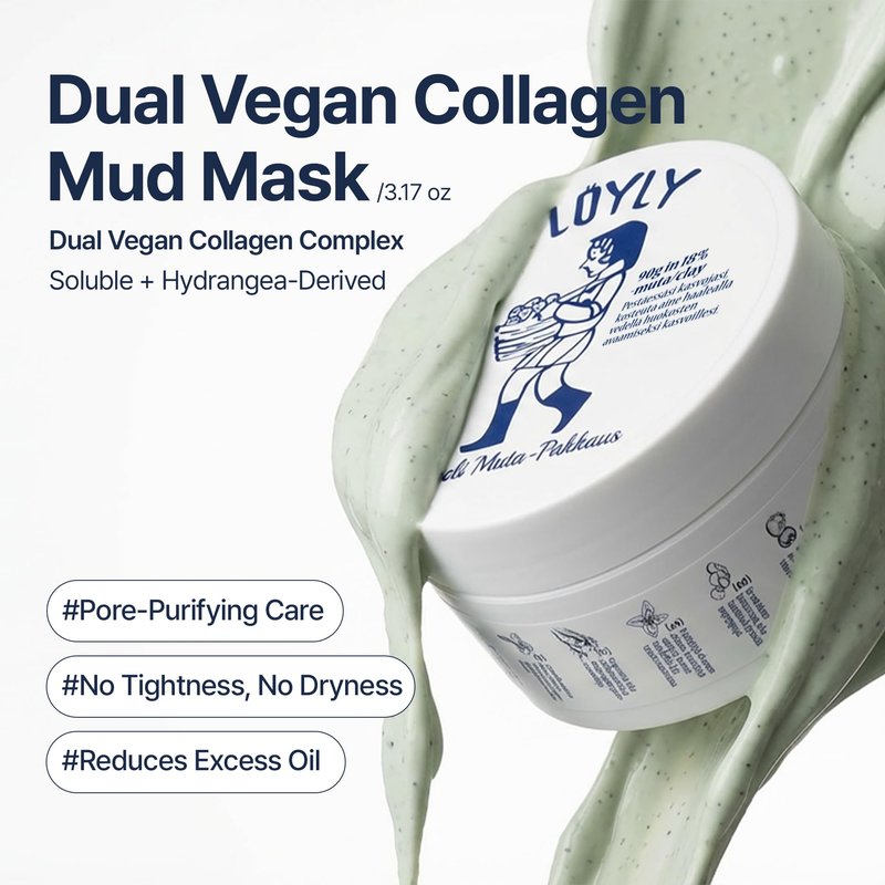 Loyly Green Mud Vegan Collagen Mask | Non-Drying Face Mask | Revitalizing Elasticity, Anti-Aging | Pore & Sebum Care | Calming & Nourishing | 18% Bentonite & Kaolin | Korean Skin Care (3.17 fl oz)