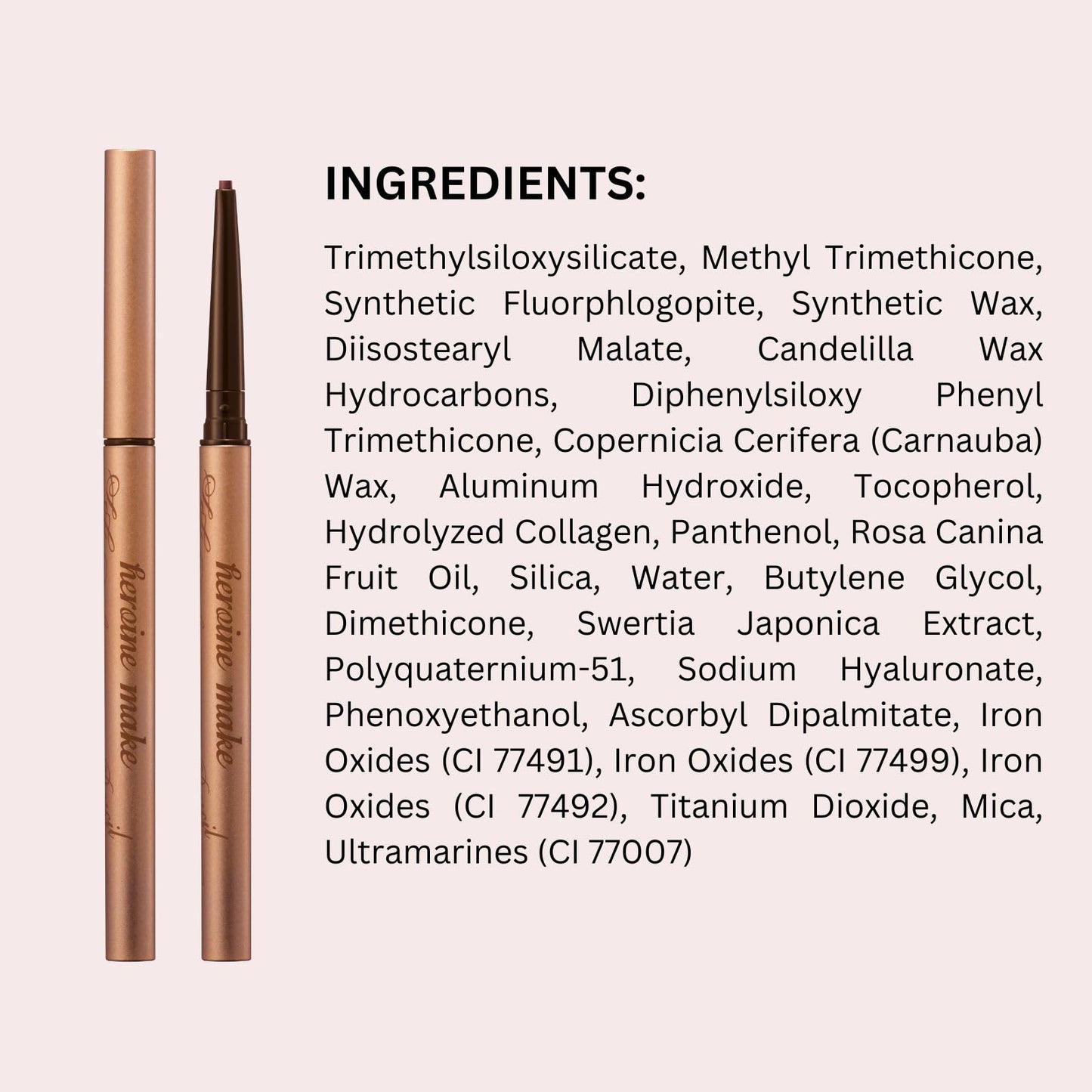 Heroine Make by KISSME Waterproof Eyeliner Pencil for All-Day Wear, Eyeliner Pencil for Cat Eye Liner Looks, Soft & Blendable Lines with a Smooth Glide, Rose Brown, Made in Japan, 1 EA, CREAM