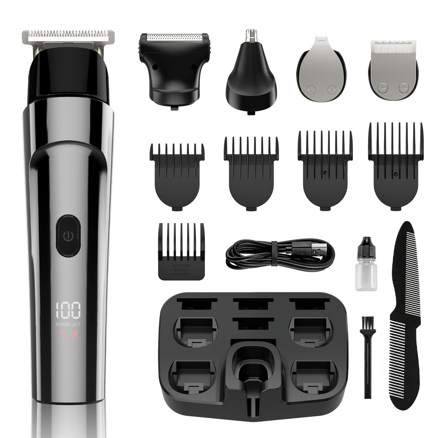 RUIBO Beard Trimmer for Men, 5-in-1 Cordless Hair Clipper Kit with Foil Razor, Waterproof Body, Nose & Ear Groomer, Precision Trimming for Beard, Hair & Body Care (Gray)