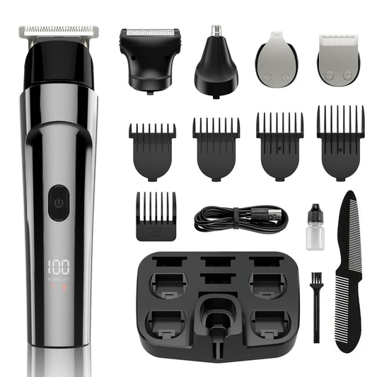 RUIBO Beard Trimmer for Men, 5-in-1 Cordless Hair Clipper Kit with Foil Razor, Waterproof Body, Nose & Ear Groomer, Precision Trimming for Beard, Hair & Body Care (Gray)