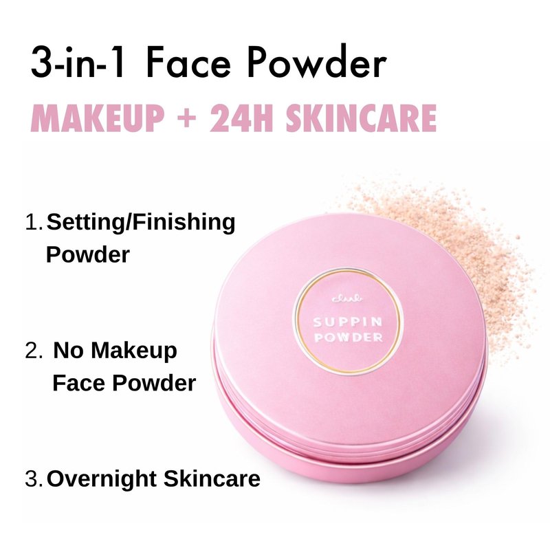 Club Suppin Translucent Pressed Powder Foundation & Overnight Skincare, Makeup Setting Powder & Face Finish POWDER with Shea Butter, Amino Acids& Aloe Extract by Japanese Skincare PINK PLUSH, 2EA