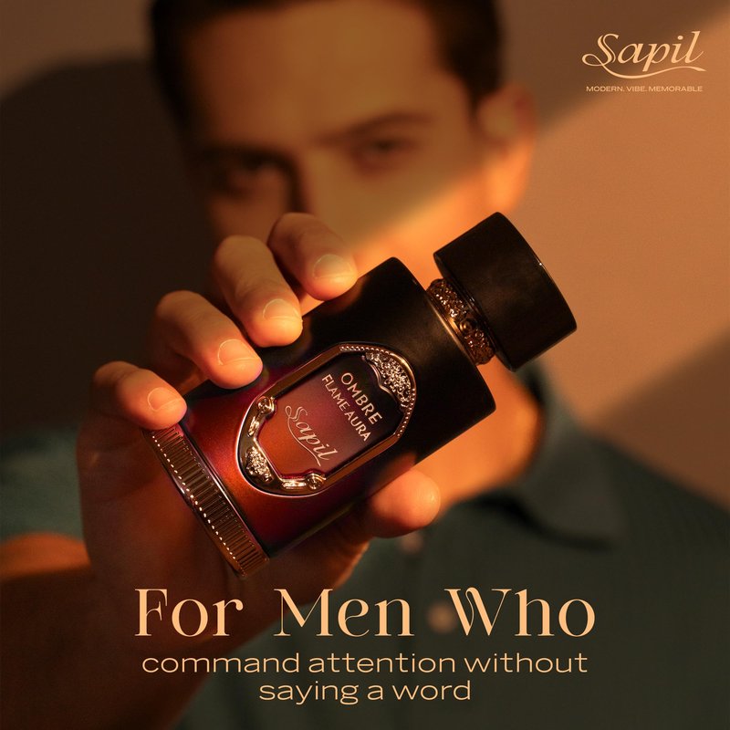 Sapil Ombre Flame Aura Eau de Parfum – Long Lasting Unisex Spicy Woody Perfume | Cardamom, Oud & Amber Notes | Warm Smoky Signature Fragrance | 3.4 oz / 100ml