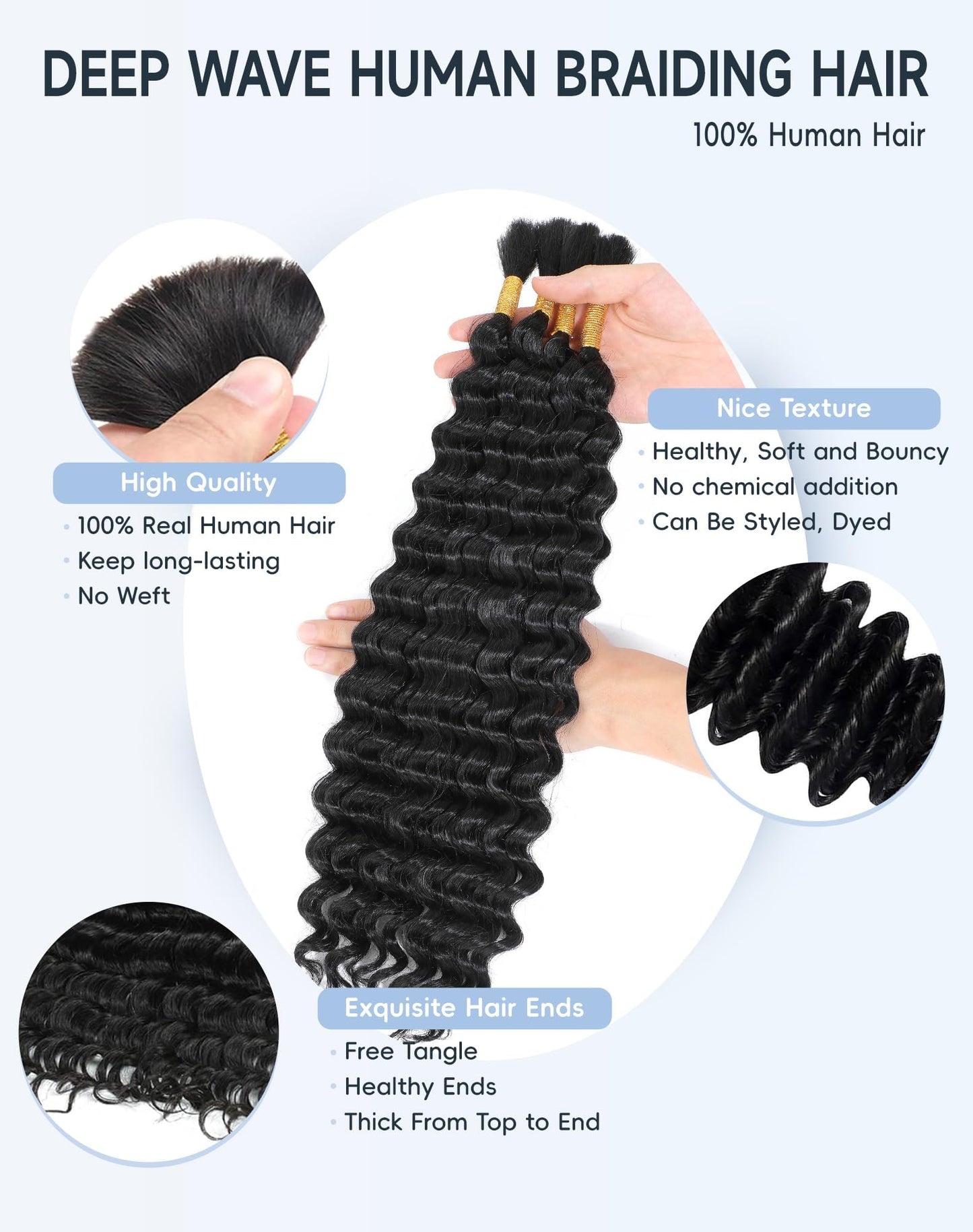 Human Braiding Hair For Boho Braids 110g Curly Boho Hair For Braiding Knotless 12A 100% Unprocessed Brazilian Virgin Hair Extensions Bulk Bohemian 4 Bundles/Pack Natural Color 18Inch