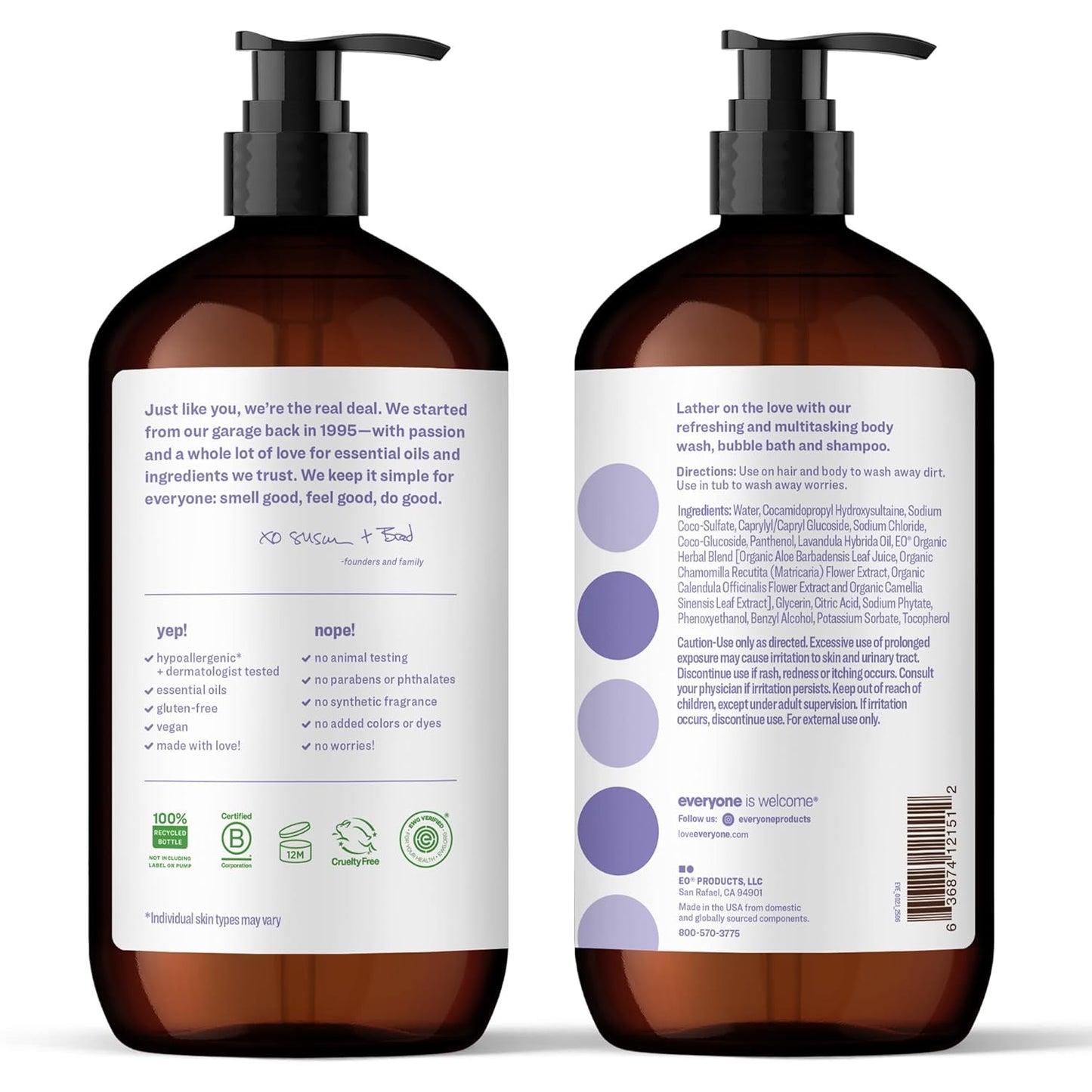 3-in-1 Lavender & Aloe Soap | Body Wash, Bubble Bath & Shampoo - 32 Oz (Pack of 2) with Essential Oils