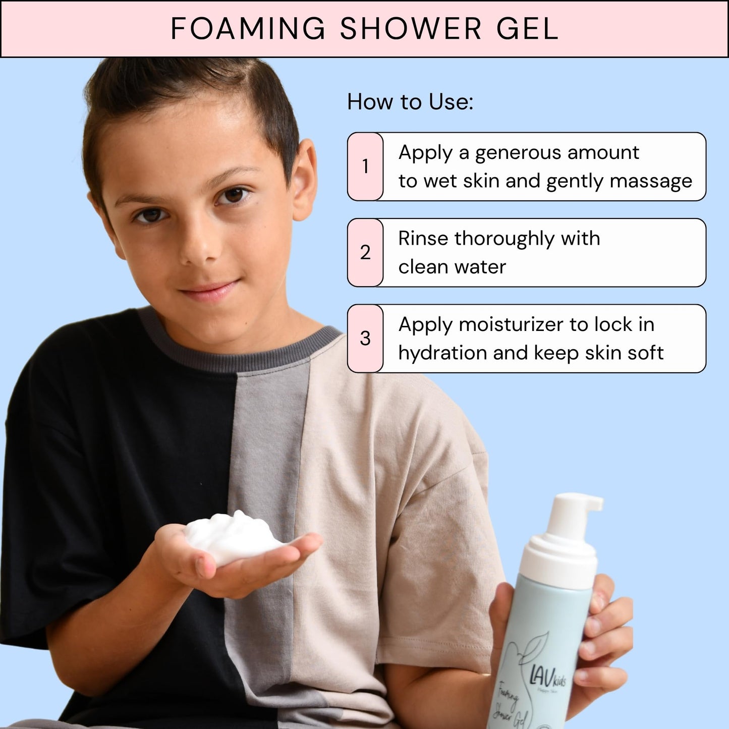LAV KIDS Body Care Set, Foaming Body Wash and Delicate Body Lotion, Natural Pear and Chamomile, 150ml