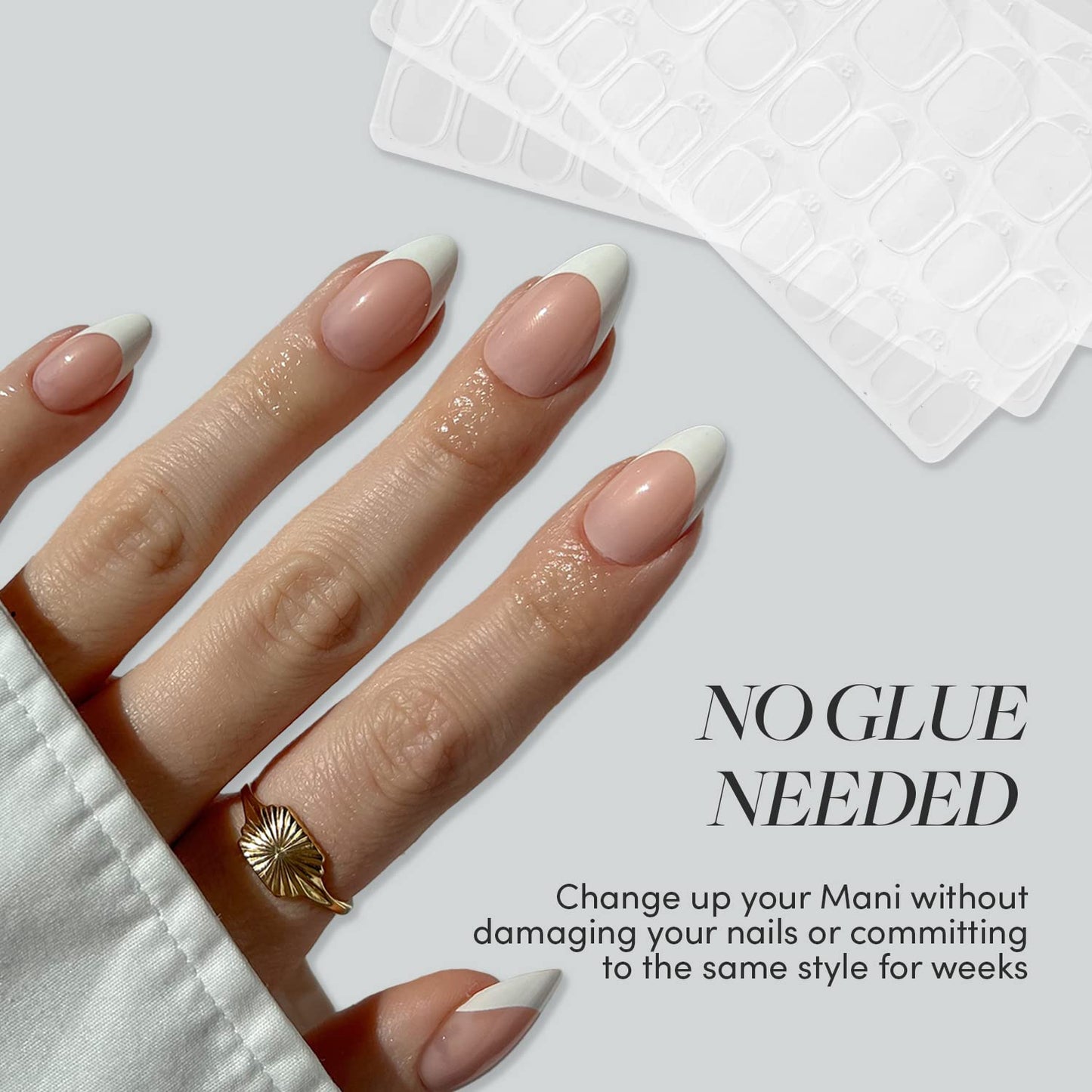 Glamnetic Press-On Nails & Adhesive Nail Tabs - Hailey | Glossy, Semi-Transparent, Short Almond Nails, Reusable | 15 Sizes - 30 Nail Kit with Adhesive Tabs
