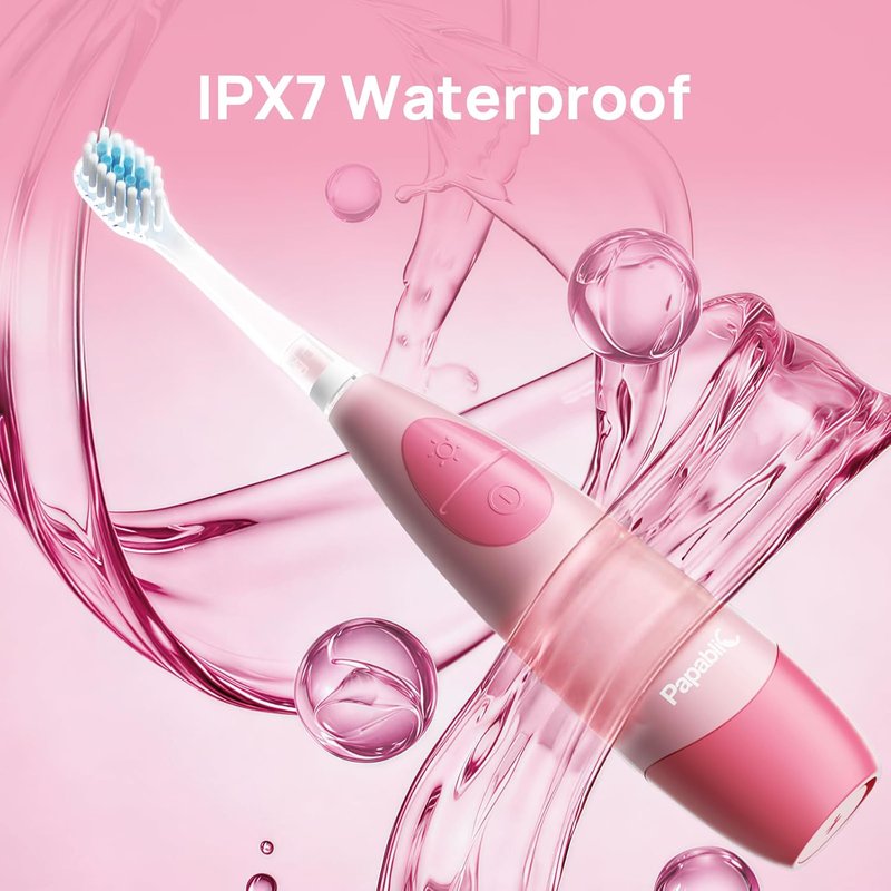 Kids Electric Toothbrush - USB Rechargeable with Smart Timer & LED Light | Pink, Ages 4+