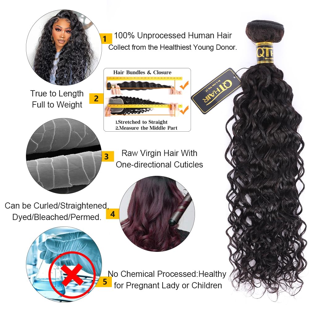 QTHAIR 18A Water Wave Human Hair Bundles Brazilian Virgin Water Wave Curly Human Hair 1 Bundle 100g Unprocessed Human Hair Extension for Black Women