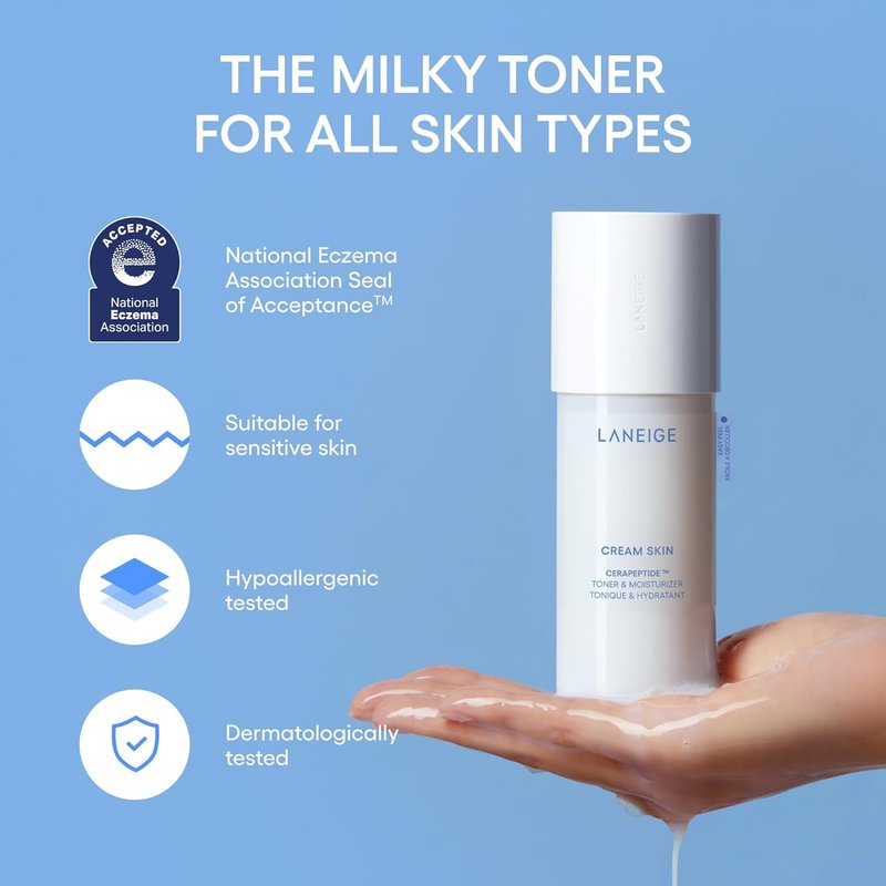 Laneige Cream Skin Toner - Lightweight Refillable Korean Milky Toner with Ceramide & Peptide for Hydration & Firming | 6.76 Fl Oz