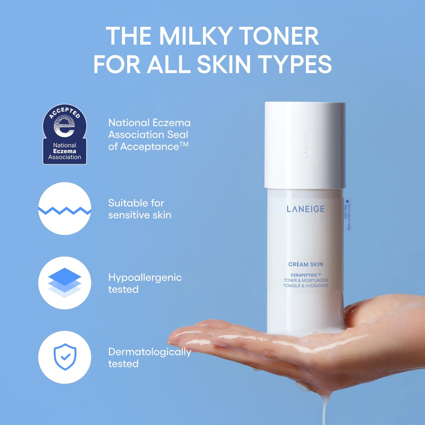 LANEIGE Cream Skin Toner & Moisturizer Refill: Lightweight Refillable Korean Milky Toner with Ceramide & Peptide for Hydration, Firming, & Barrier Support