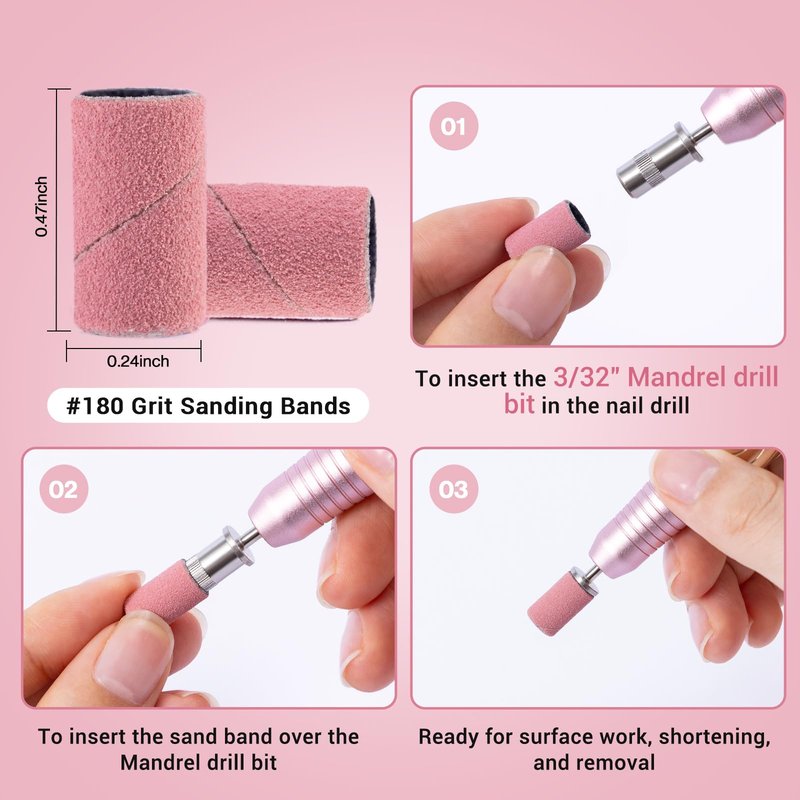 MelodySusie 100 Pcs Nail Drill Bits Sanding Bands for Nail Drill 180 Fine Grit Nail File Sanding Bands for Acrylic Nails Gel Manicures and Pedicure