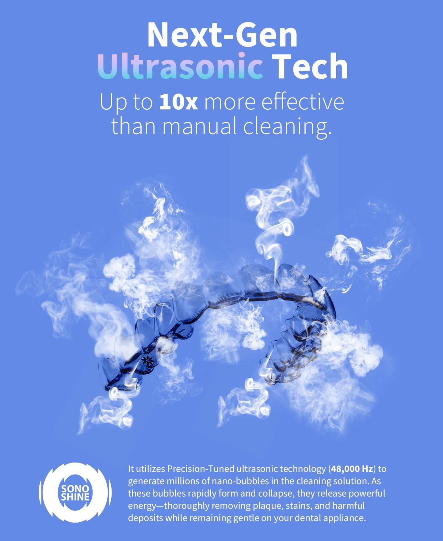 Shinchie Ultrasonic Retainer Cleaner – Auto-Adjust 39-48kHz Sonic Retainer Cleaner Machine for Aligner, NightGuard, Mouth Guard, Denture & More | Easy & Quiet