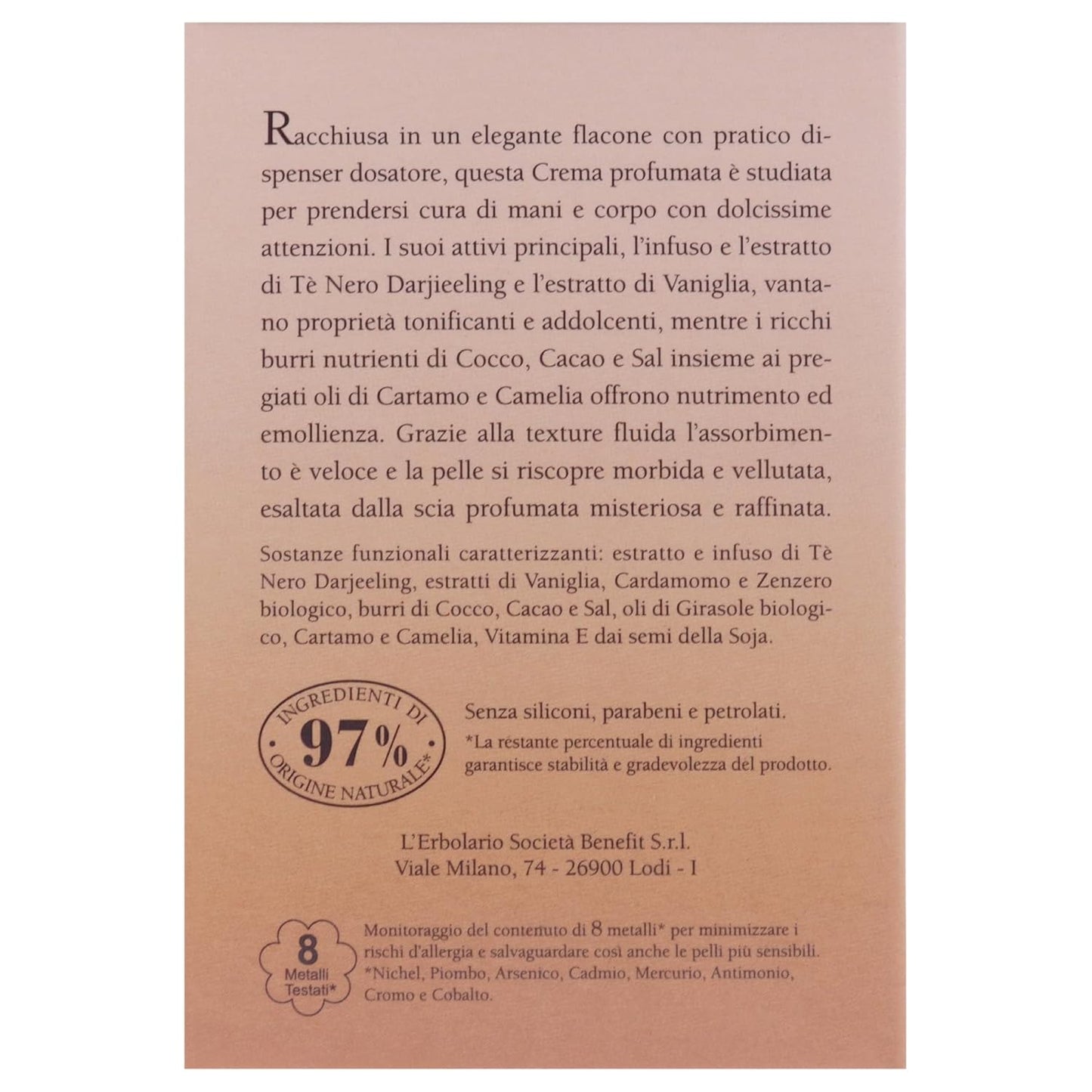 LErbolario Black Tea Body & Hand Cream - Hydrating Unisex Lotion | 8.4 oz