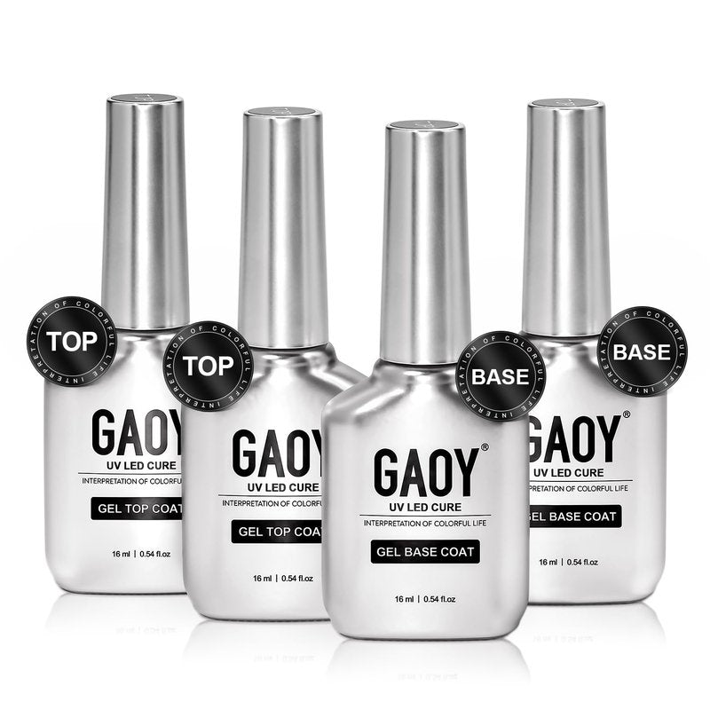 Glassy Gel Top Coat & Base Coat Set - 16ml, No Wipe UV Nail Polish | 4 Pcs