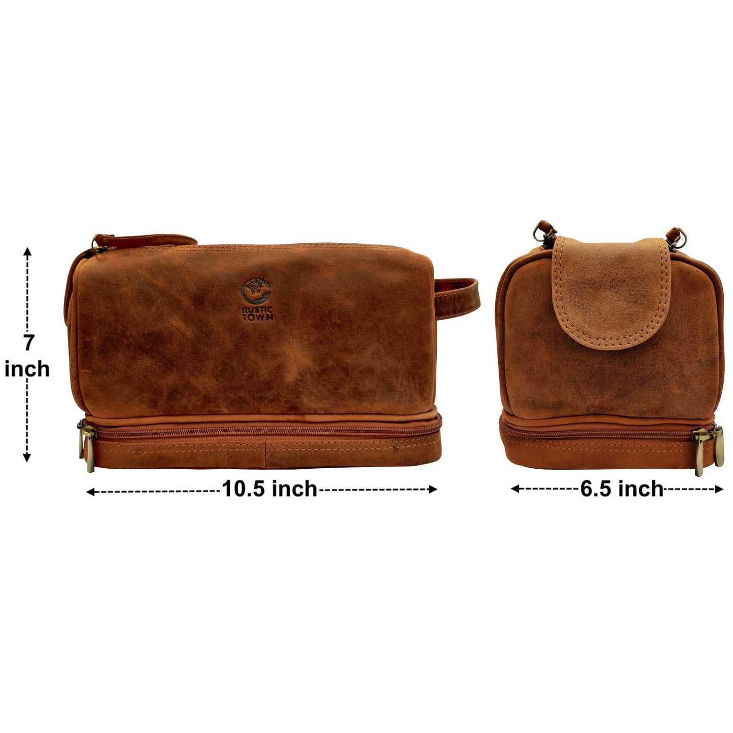 RusticTown Leather Toiletry Bag for Men - Travel Shaving Dopp Kit - Bathroom Shower Toiletries Organizer - Cosmetic Make up Bag for Women, Cognac, M, Mens Travel Toiletry Kit Bag, Cognac, M, Mens