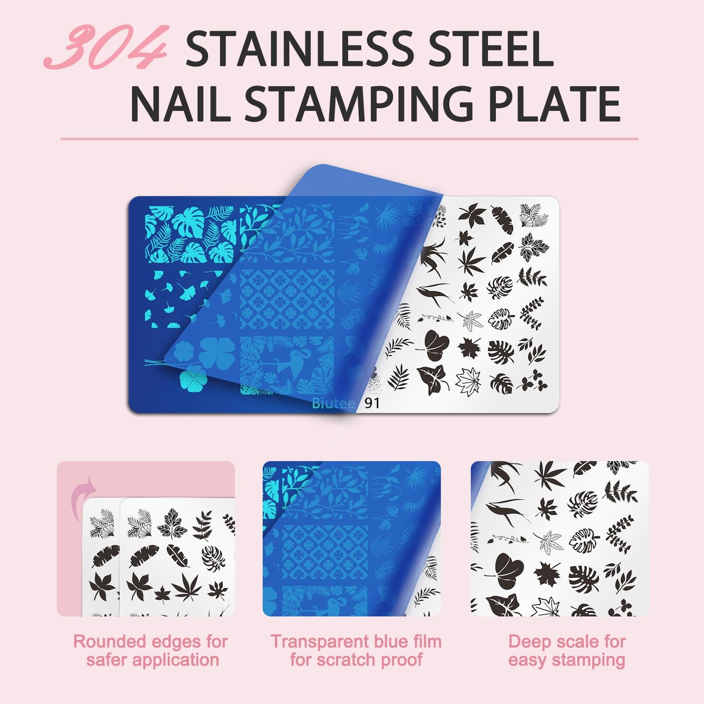 Biutee Nail Stamping Plates Set 10pcs Nail Stamper Kit 8pcs Nail Stamping Polish Gel with Stamper, Nail Art Plates Set for Women Girls DIY Salon & Home