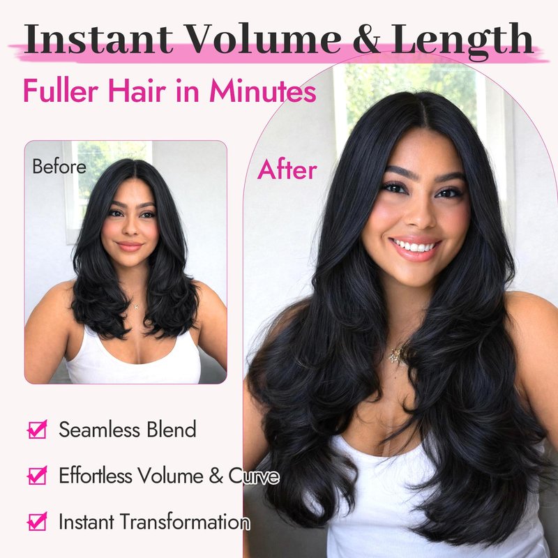KooKaStyle Clip In Hair Extensions, Natural Long Layered Soft Invisible Synthetic Curly Wavy Hairpieces for Women, 4 pcs (20 Inch, Black)