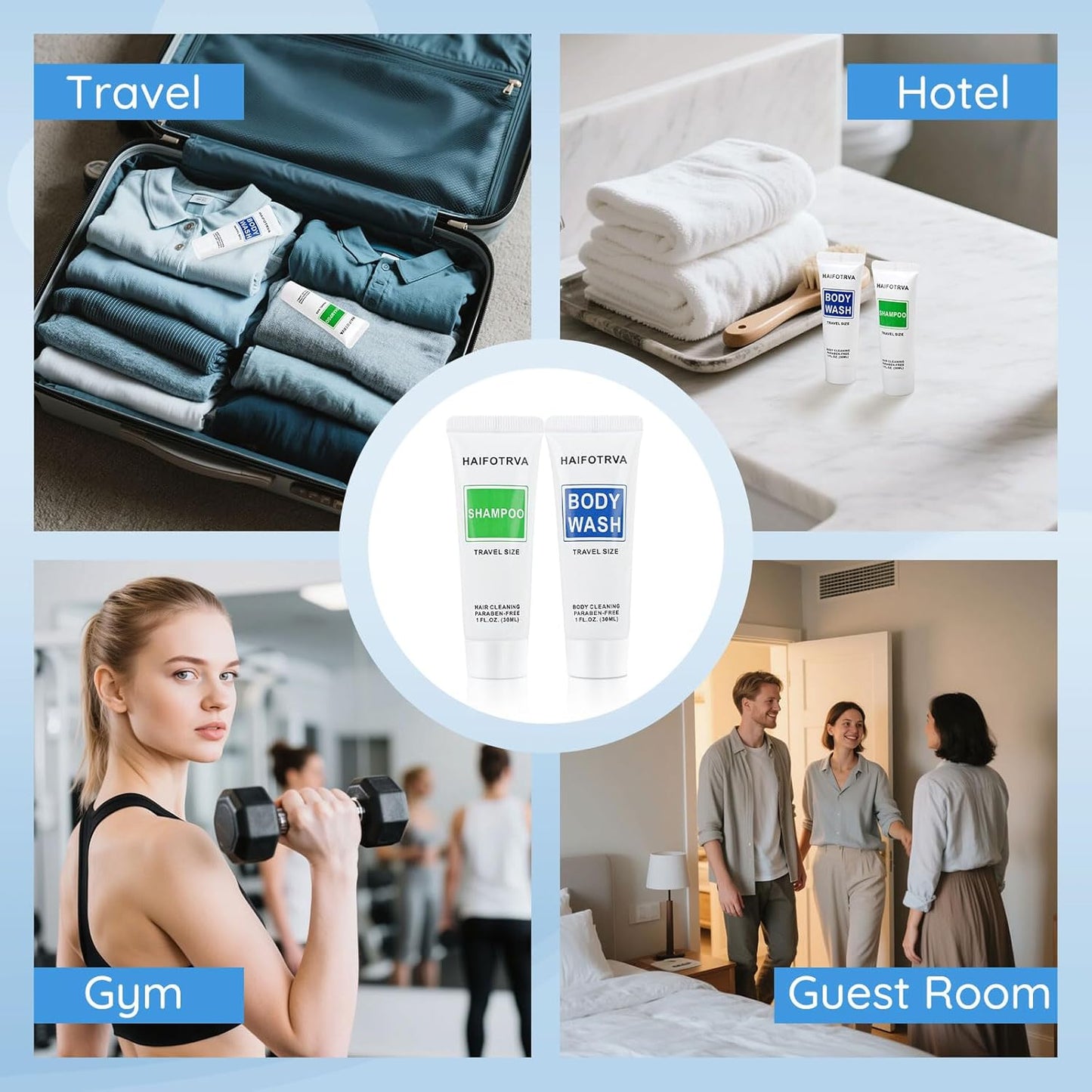 Travel Size Shampoo & Body Wash | Bulk Pack of 50 | 30ml Individually Wrapped Toiletries for Hotels & Travel