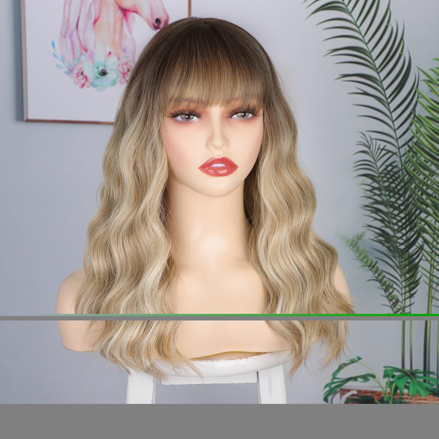 XIXIBI Blonde Wig with Bangs Dirty Blonde Wig for Women Long Wavy Curly Heat Resistant Fiber Synthetic for Daily Party Use (20inch)
