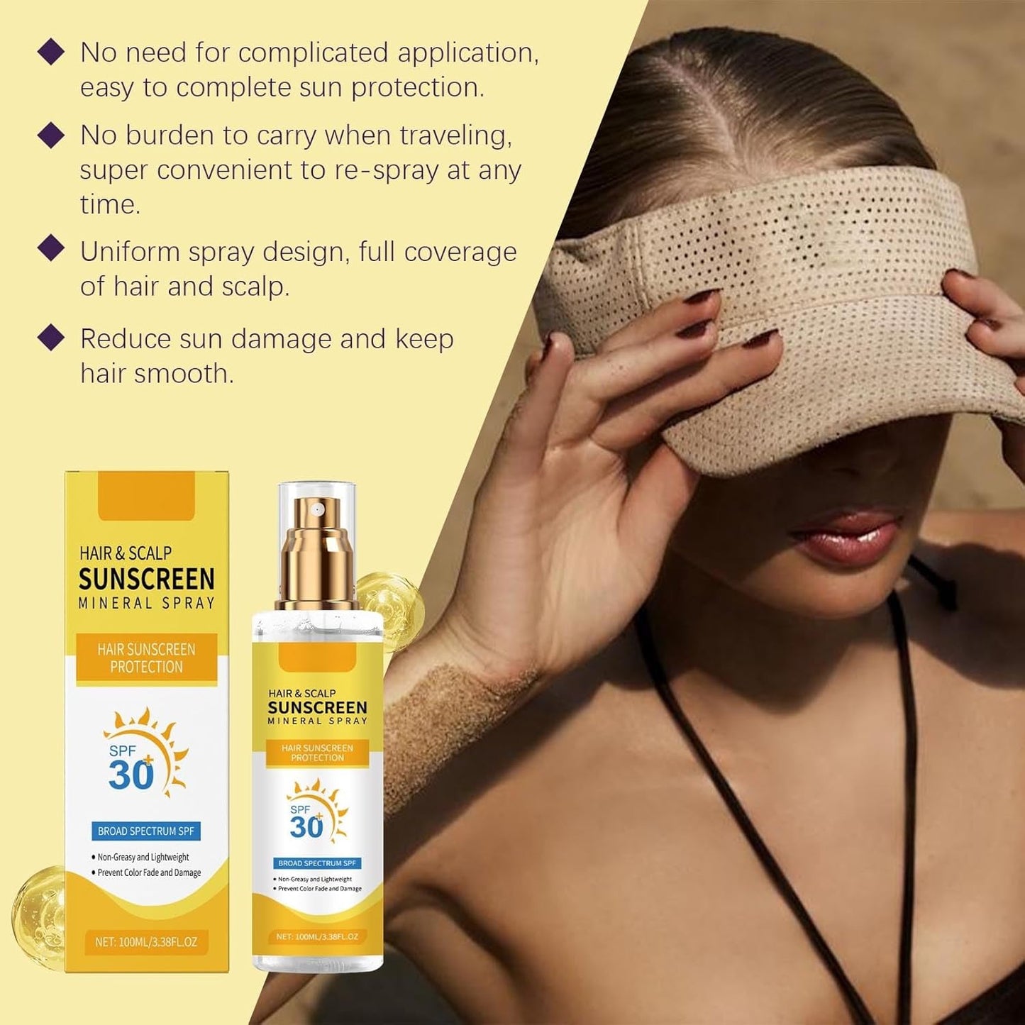 Hair & Scalp Sunscreen Spray SPF 30 - Color-Safe UV Blocker for Dyed Hair | Weightless Coconut Protection (1)