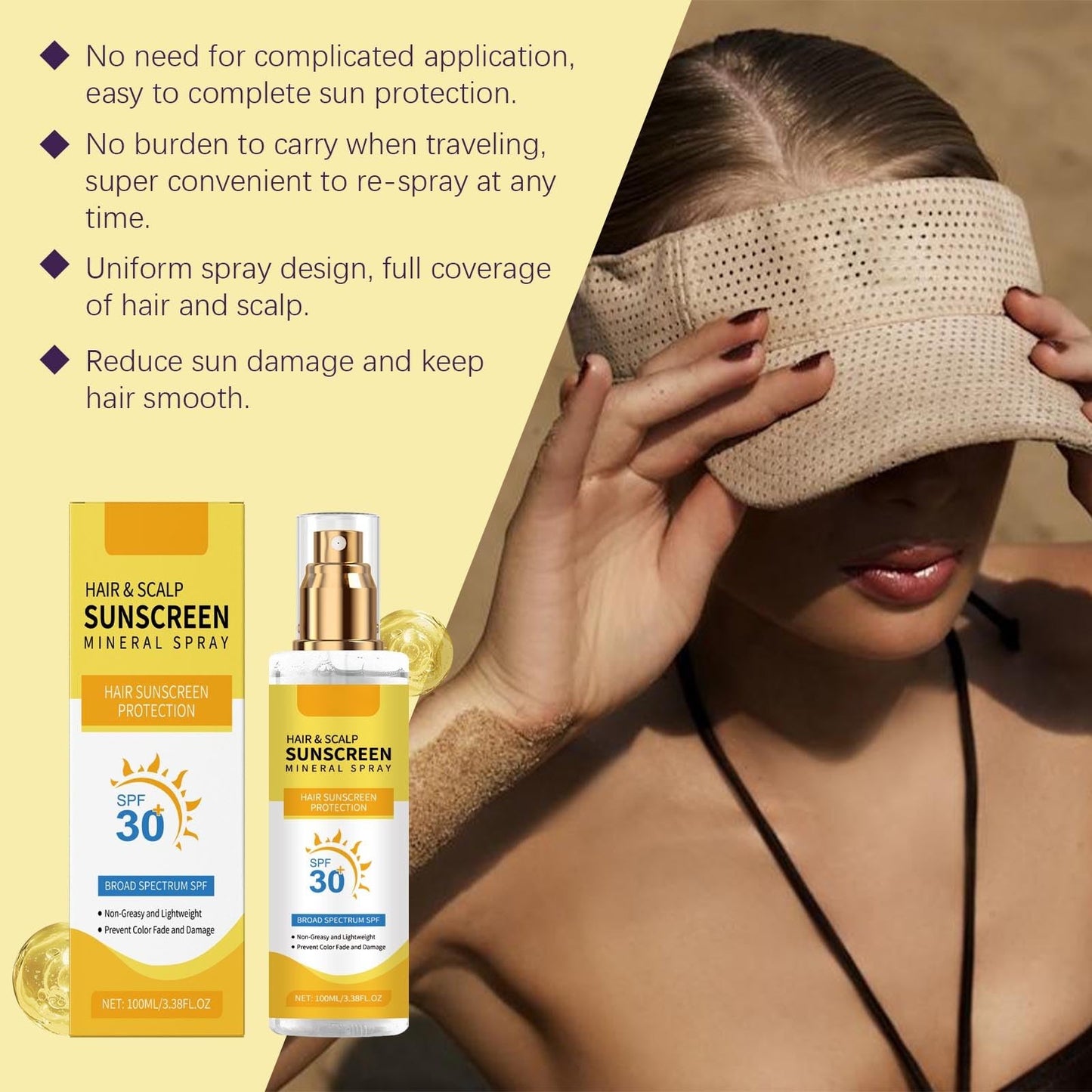 Hair & Scalp Sunscreen Spray SPF 30 | UV Protection Spray for Color-Treated Hair, Non-Greasy Scalp Shield with Coconut Oil | Broad Spectrum UVA/UVB Defense Against Fade & Dryness