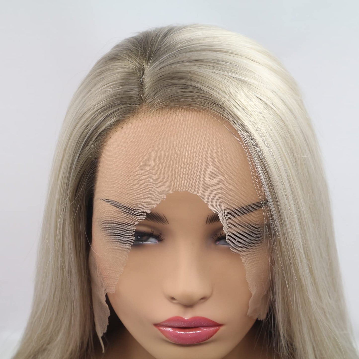 xiweiya Natural Straight Hair Light Blonde Ombre Brown Color Side Part Synthetic Lace Front Wigs For Women Heat Resistant Fiber Replacement Wig Cosplay Hair