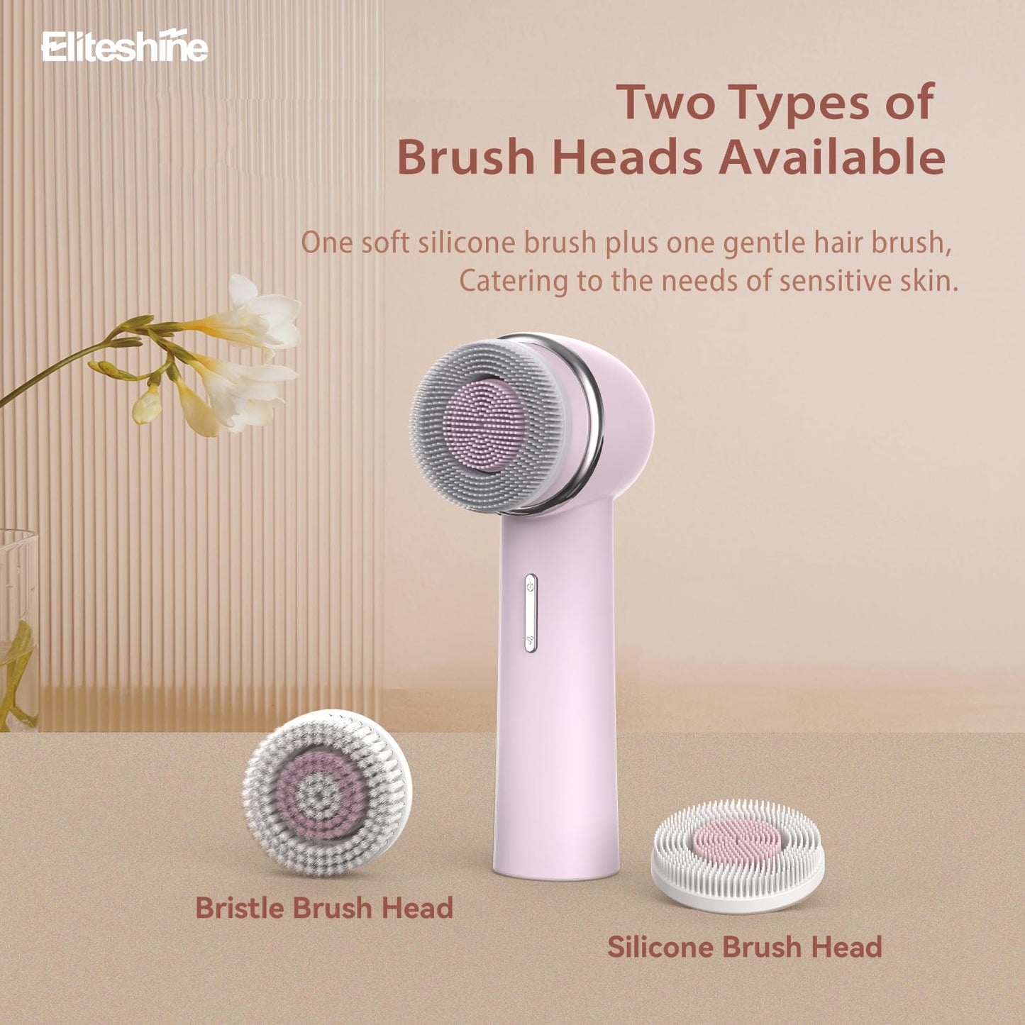 Eliteshine Electric Facial Cleansing Brush with Dual-Rotating Silicone and Bristle Brushheads,Electric Silicone Face Scrubber Exfoliator,Face Cleansing Brush, Rechargeable, for Face Skin Issues,Pink