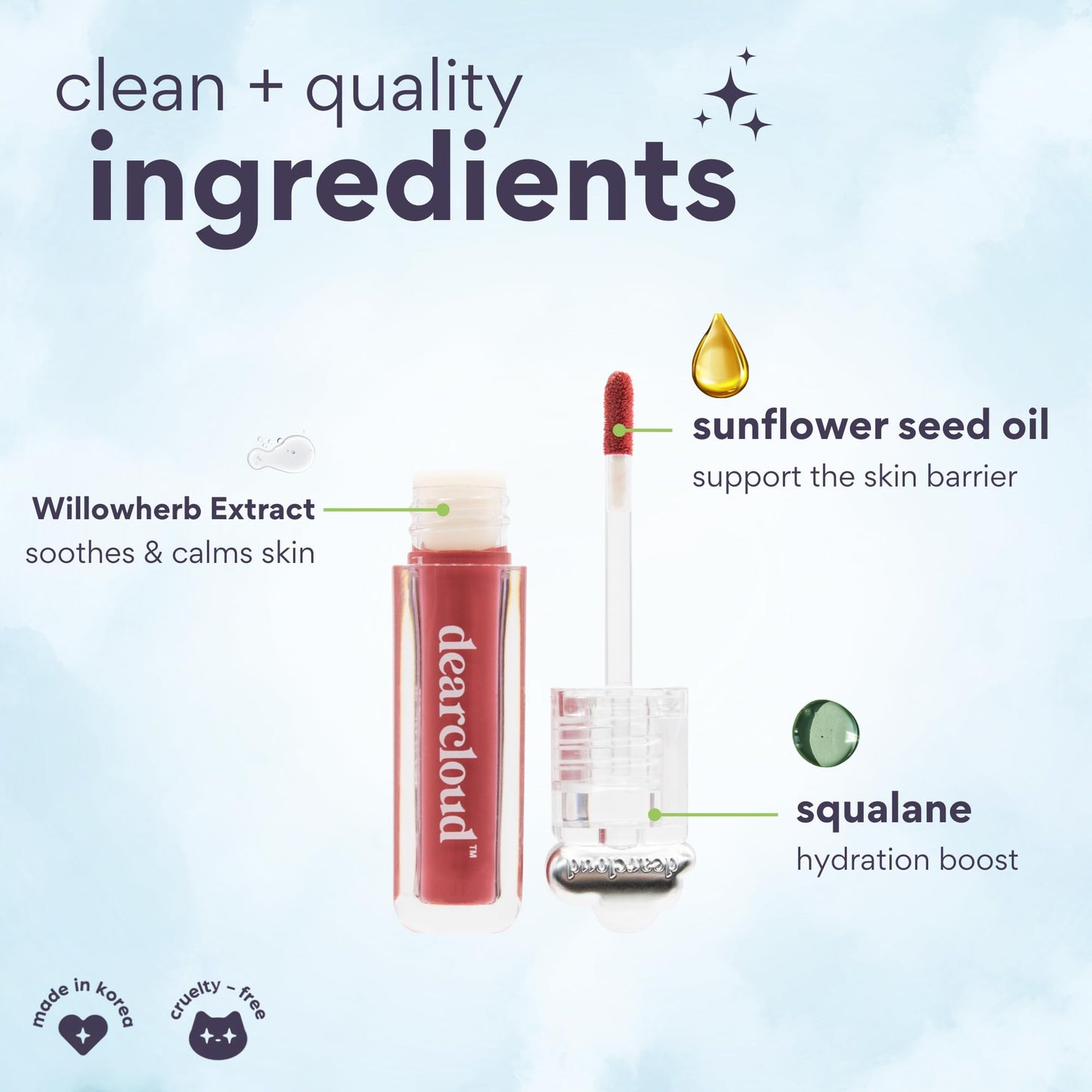 dearcloud Color Crush Lip Tint – Lip Gloss for Women – Tinted Lip Balm with Squalane – Pinky (0.13 oz)