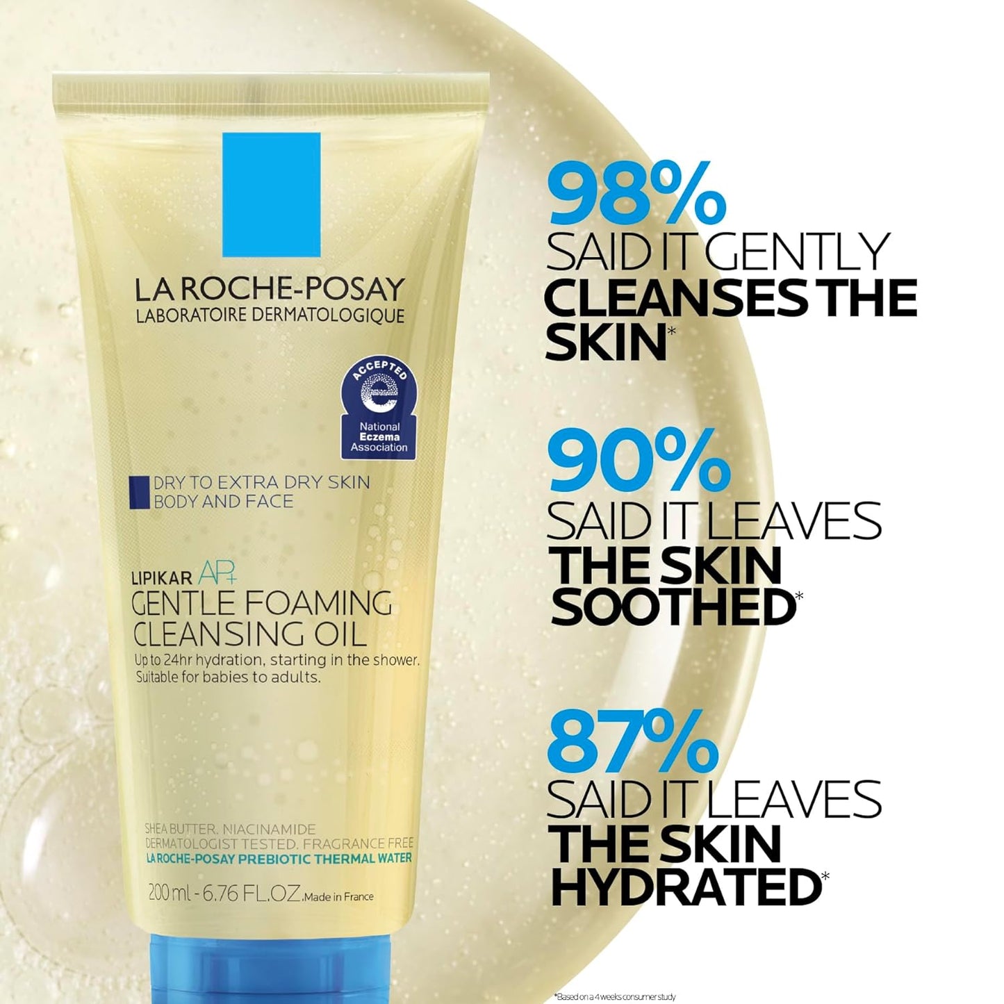 La Roche-Posay Lipikar AP+ Gentle Foaming Cleansing Oil - Hydrating Face & Body Cleanser with Niacinamide | Fragrance-Free, Soap-Free