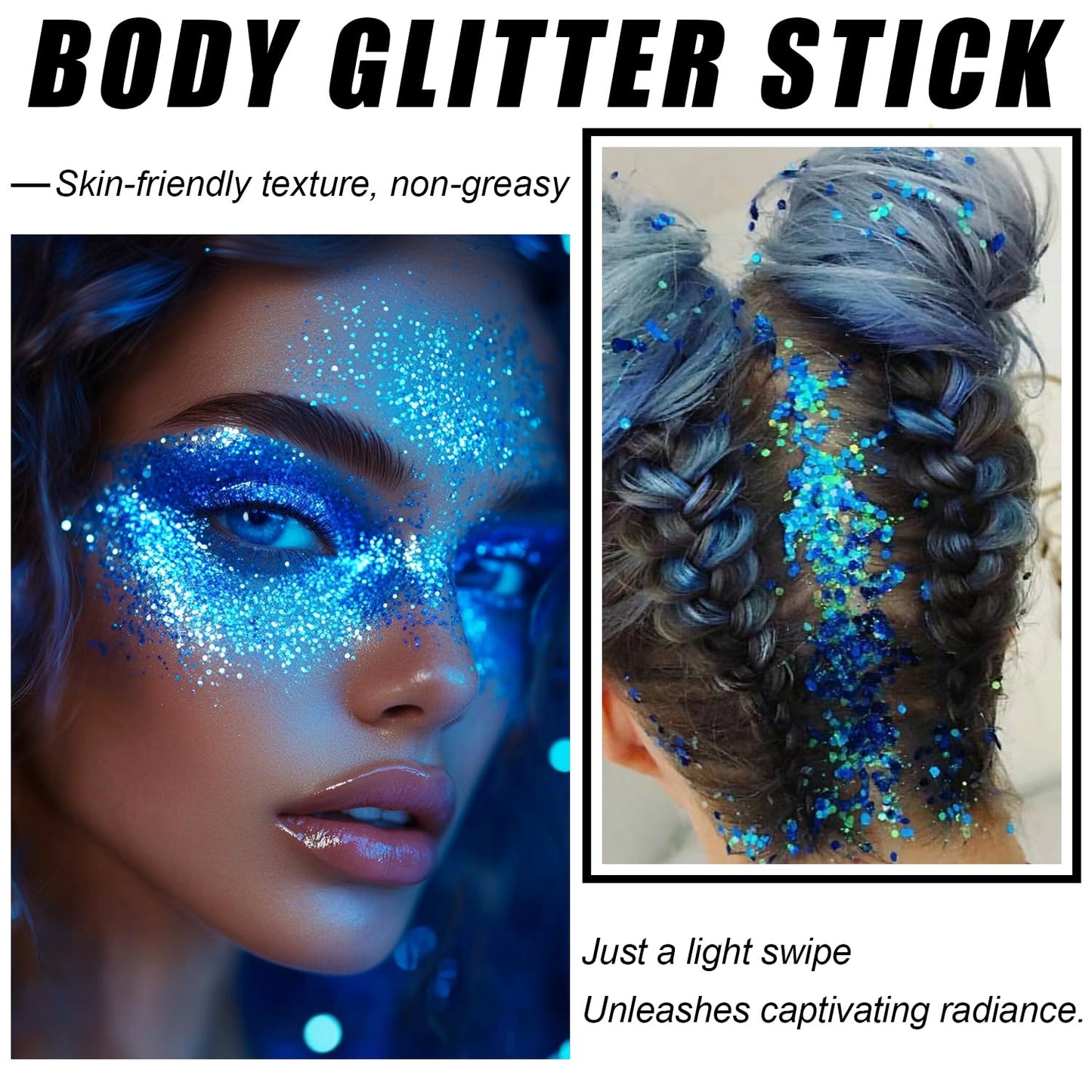Biodegradable Holographic Body Glitter Gel, Cosmetic-Grade, Long-Lasting Glitter for Face,Body and Hair, Perfect for Festivals and Parties