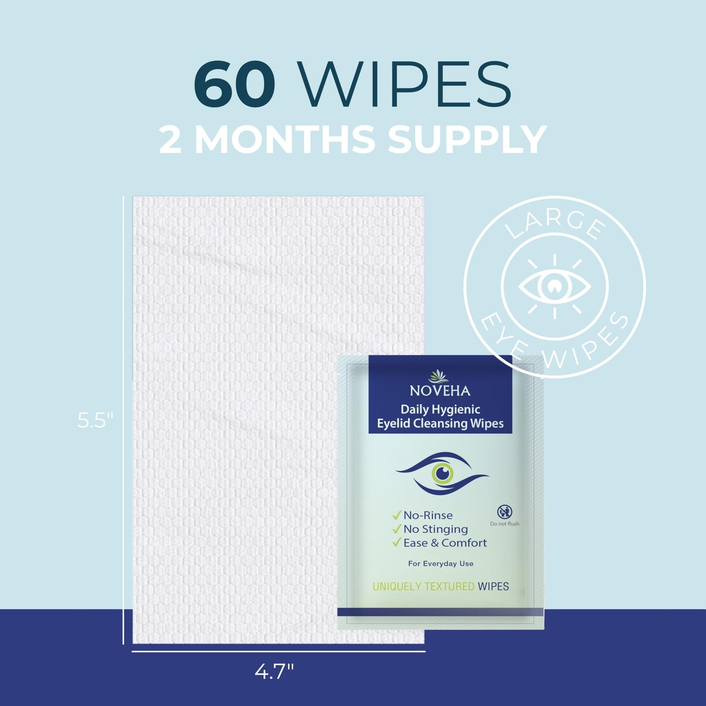 NOVEHA 120Pcs Daily Hygienic Eyelid & Lash Wipes | 120 Individually Wrapped Cleansing Eyelash Wipes - For Blepharitis & Itchy Eyes, Demodex and Natural Makeup Remover & Daily Cleanser (2 Pack)