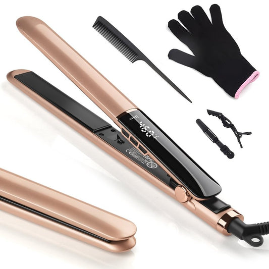 Hair Straightener with Ceramic Floating Plates for Sleek, Smooth & Soft, Dual Voltage Digital Display 150°C–230°C Ceramic Hair Flat Iron and Curler 2 in 1 for All Hair Types