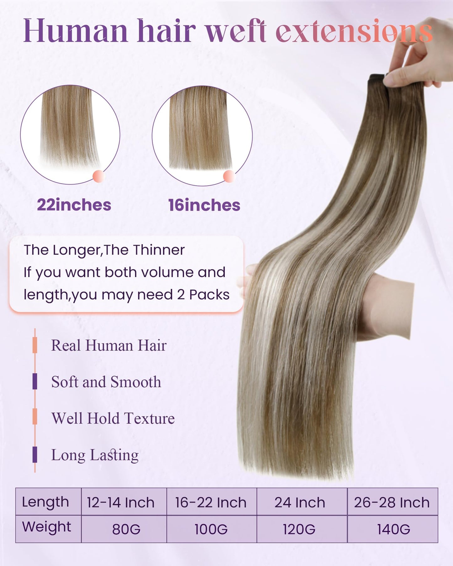 LaaVoo Weft Hair Extensions Human Hair Brown Ombre Sew in Human Hair Extensions Short Sew in Extension Balayage Light Brown to Platinum Blonde Mix Brown 80g 12 Inch