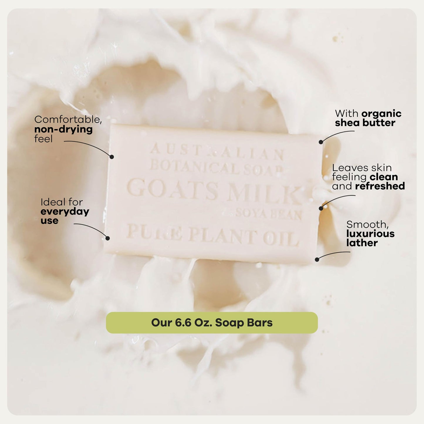 Australian Botanical Soap Goats Milk Bars, 6.6 oz Each, Pack of 8, Triple Milled with Soya Bean Oil & Organic African Shea Butter, Cleansing Bar Soap, Packaging May Vary