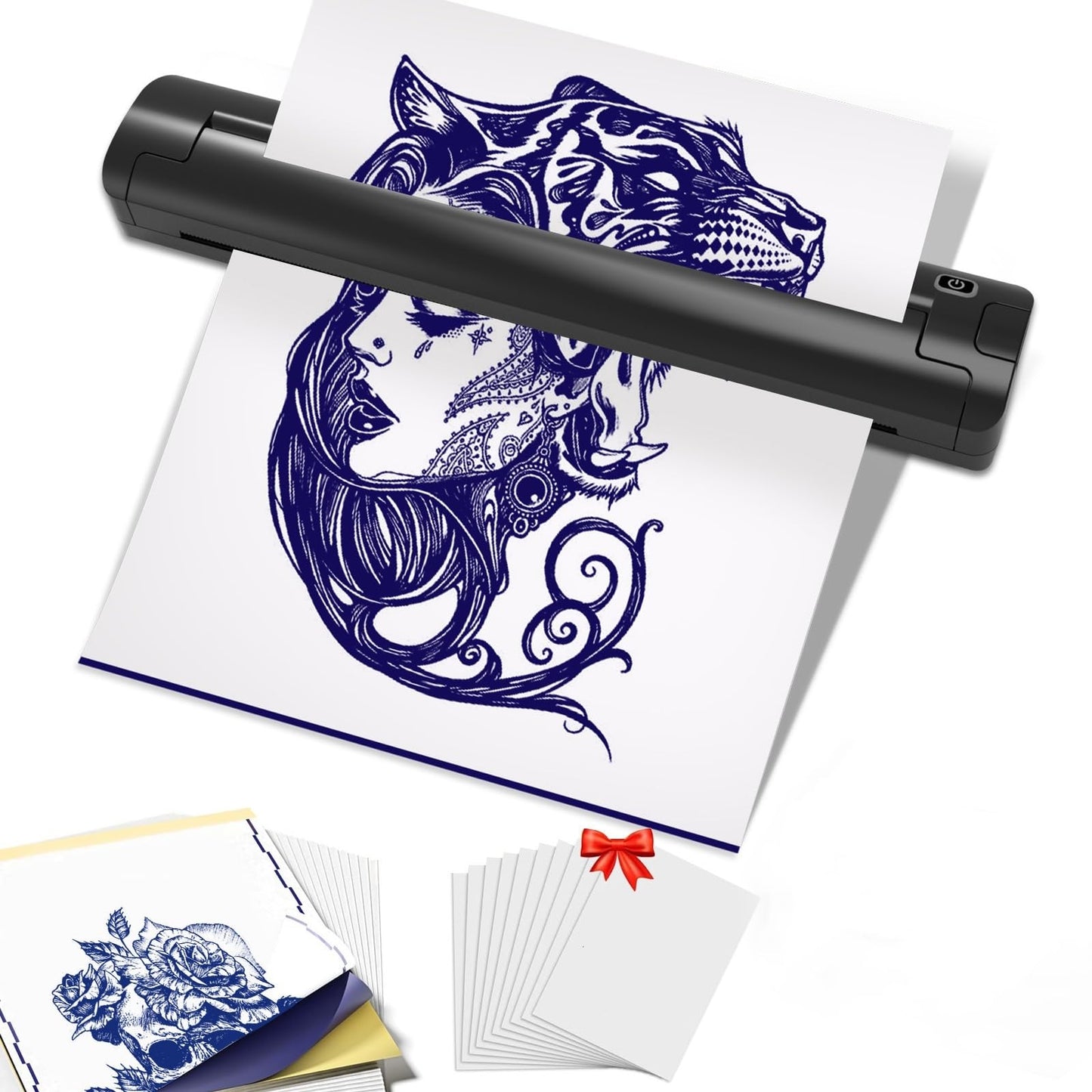 2026 New Tattoo Stencil Printer Machine for Tattoo Artists&Beginners,with 3 pcs Tattoo Transfer Paper and 10 Folded Paper,Compatible with Phone/Pc,Thermal Portable Inkless Wireless Printer