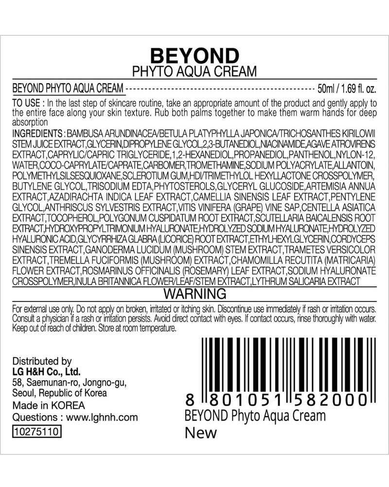 BEYOND Phyto Aqua Moisture Cream (Face Cream, 1.7fl oz) – Vegan Korean Skin Care for 100-Hour Hydration & Skin Barrier by LG Beauty