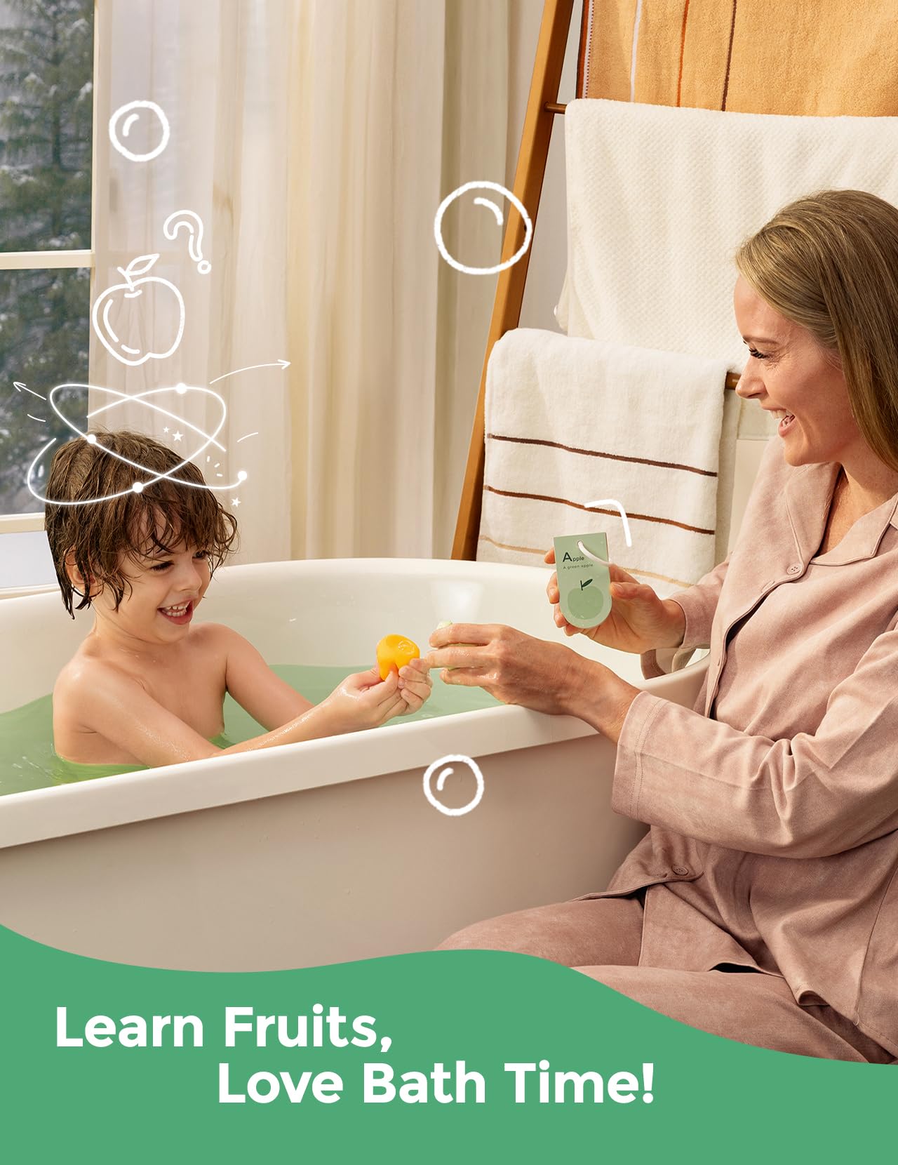 Momcozy 14-Pack Fruit Bath Bombs with Essential Oil, Ideal Christmas Gift for Happy Educational & Fun Bath Time, Bath Bombs Kit with 7 Cute Fruit Shapes, Ideal Gifts for Kids Girls Boys Toddlers