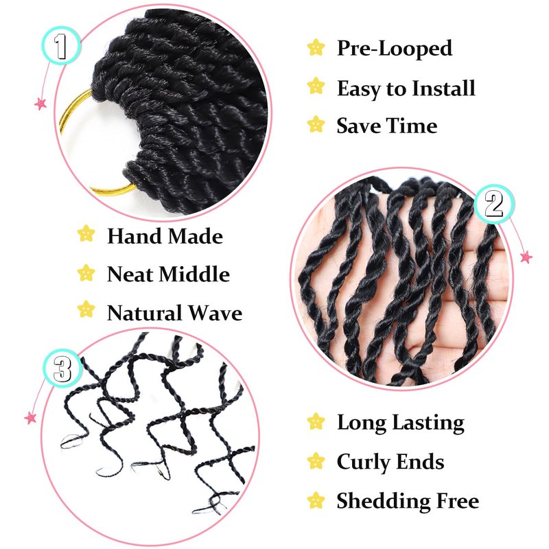 VIOLET Senegalese Twist Crochet Hair For Black Women 24 Inch Pretwisted Long Crochet Hair Pre Looped 30 Strands A Pack Crochet Braids For Black Women 9 Packs Small Crochet Twist Hair (24 Inch,1B)