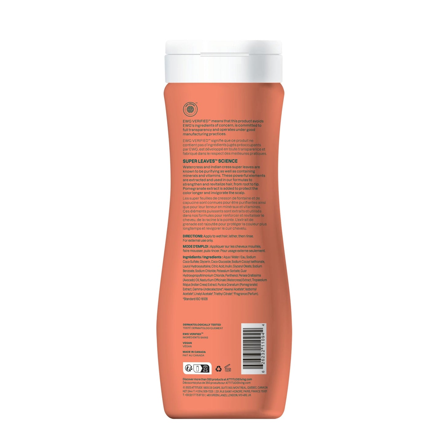 ATTITUDE Colorlast Hair Shampoo, EWG Verified, For Color Treated Hair, Protects Color, Naturally Derived Ingredients, Vegan and Plant Based, Avocado Oil and Pomegranate, 16 Fl Oz