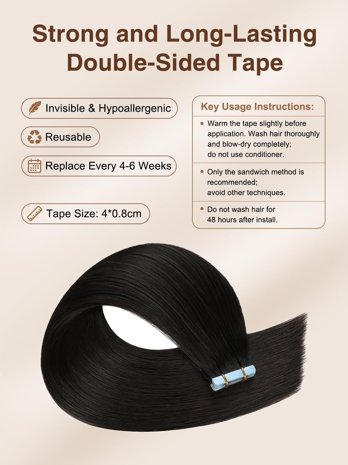 YILITE Tape in Hair Extensions Human Hair 16 inch 20pcs Off Black color 40g Silky Straight Premium Human Hai,Seamless Skin Weft Remy Hair 1b Tape ins(16 inch #1B)