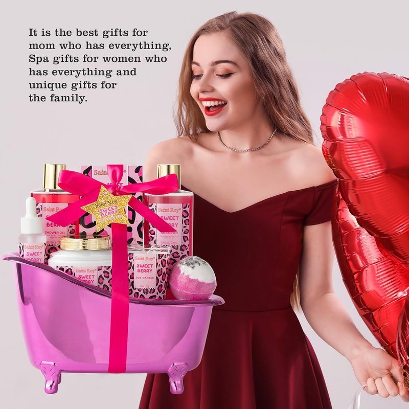 Bath and Body Spa Gift Basket - Relaxing Self-Care Set for Women | Sweet Berry Shower Essentials for Teens & Moms