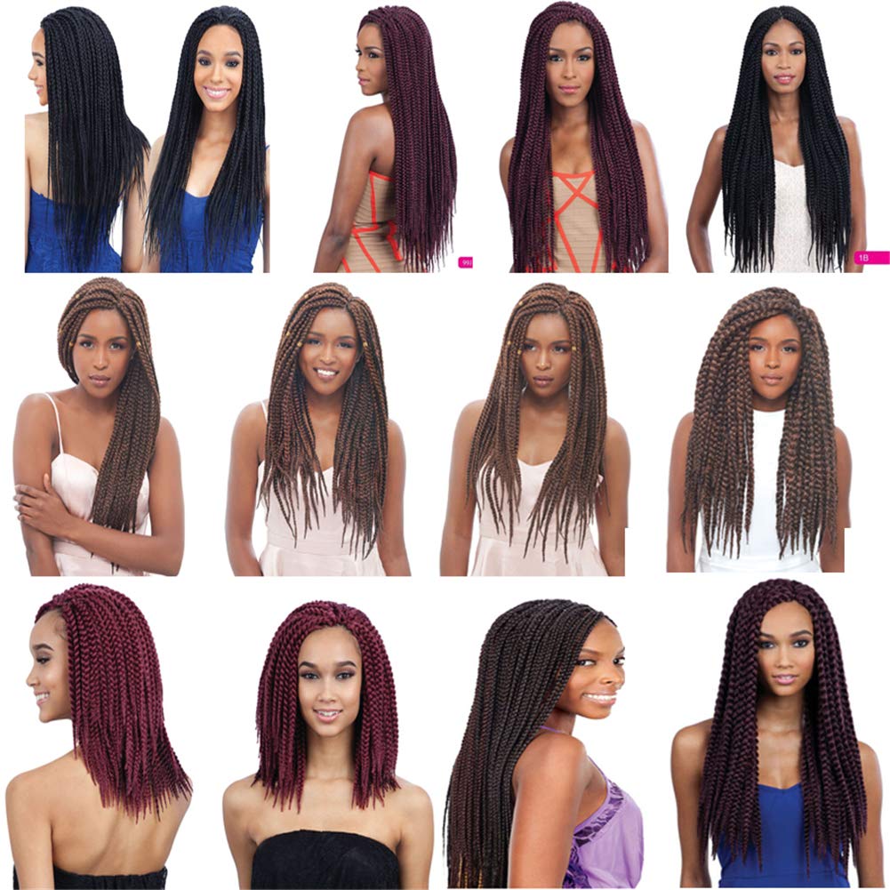Mayloss 6 Packs/Lot (14/18/24/30) inch 1cm 20 Strands/Pack Thin 3X Box Braid Crochet Hair Extensionin Diameter 3X Synthetic Braid Hair Extensions Crochet Braids Hair Color(18Inch Grey)