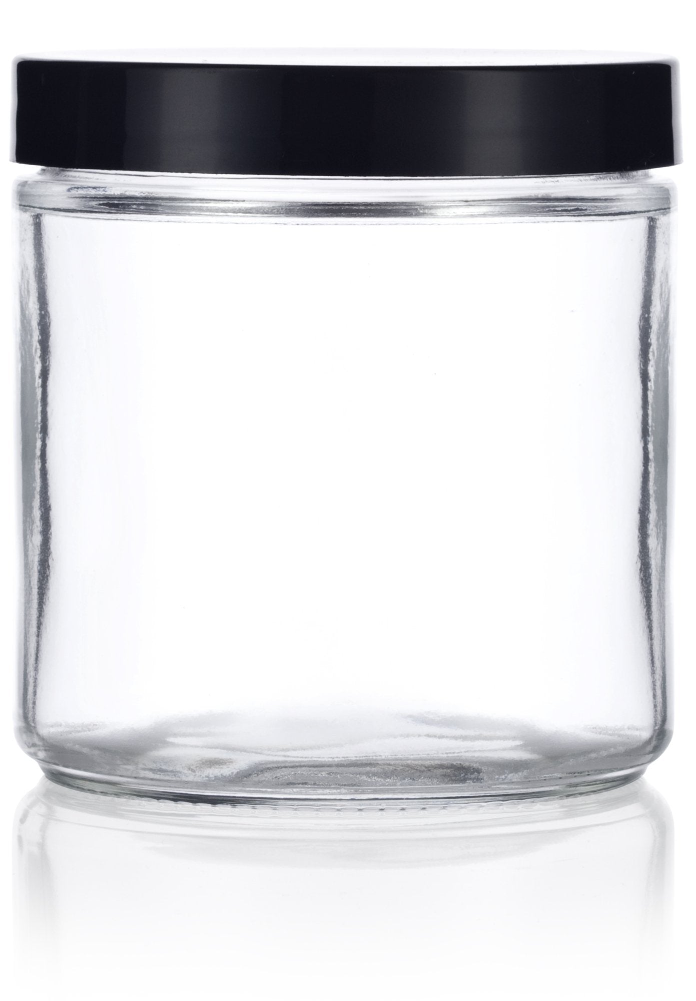 16 oz Clear Thick Glass Jar with Black Foam Lined Lid (6 pack)