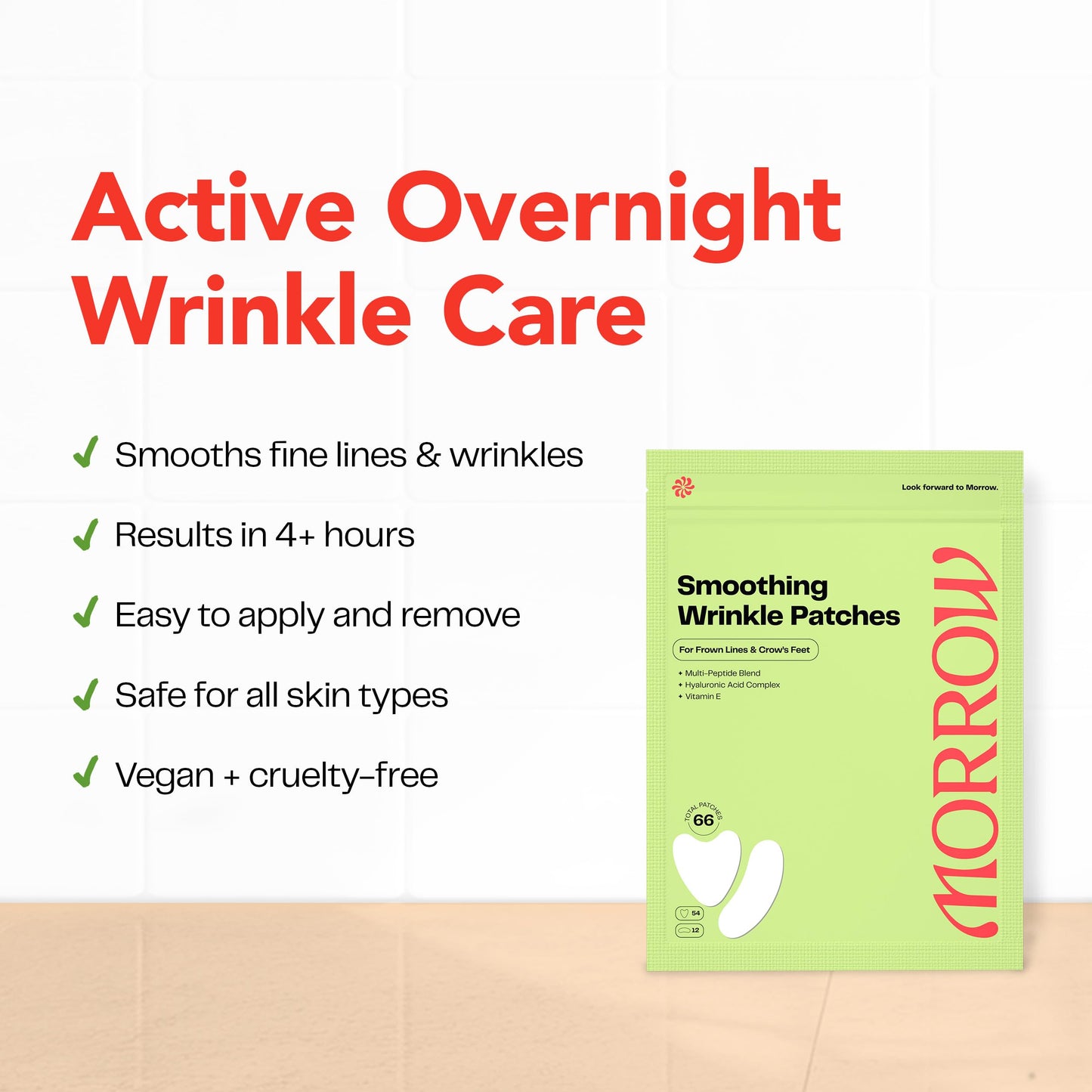 Morrow Beauty Peptide Wrinkle Patches – Overnight Anti-Aging Treatment for Forehead, Crow’s Feet, Elevens & Smile Lines