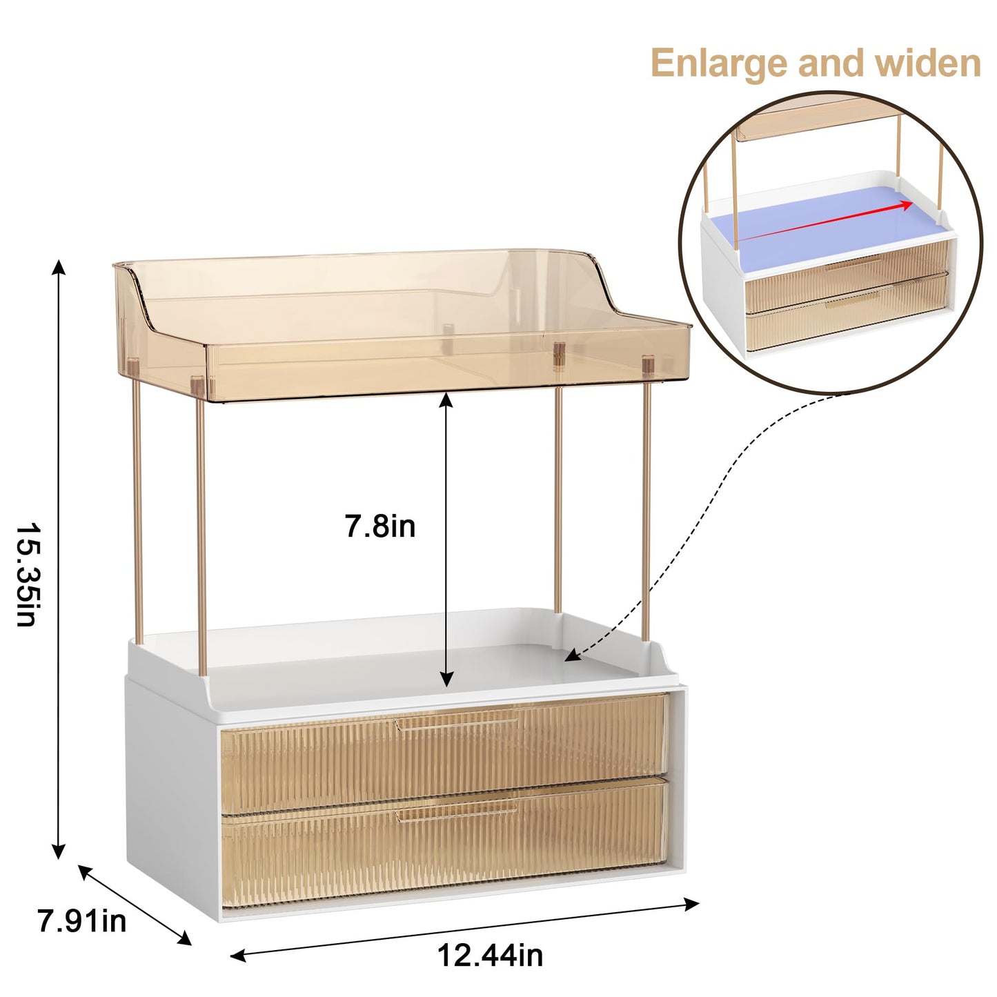 DOADW Bathroom Countertop Organizer with 2-Drawer, 3 Tier Makeup Organizer for Vanity, Large Multi-Purpose Makeup Skin Care Organizer for Vanity, Clear