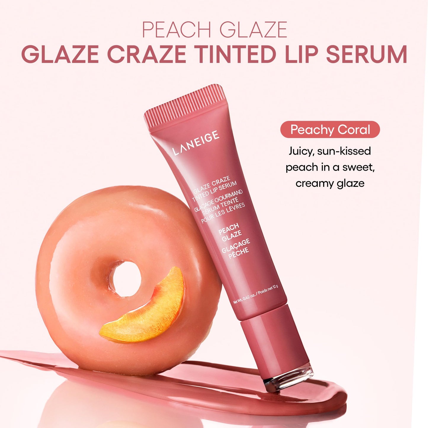 LANEIGE Glaze Craze Tinted Lip Serum: Hydrating, Lip Barrier-Boosting, Softening Lip Serum Treatment for Glossy & Buildable Shine, Nourished Lips | Korean Skin Care, Peach Glaze