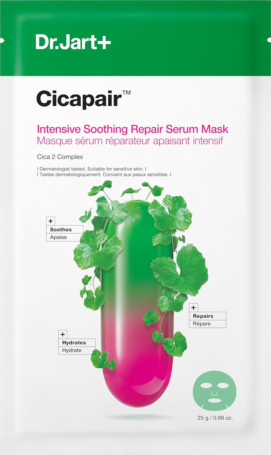 Dr.Jart+ Cicapair Sensitive Skin Serum | Korean Face Mask for Redness Relief with Centella Asiatica - 5 Sheets