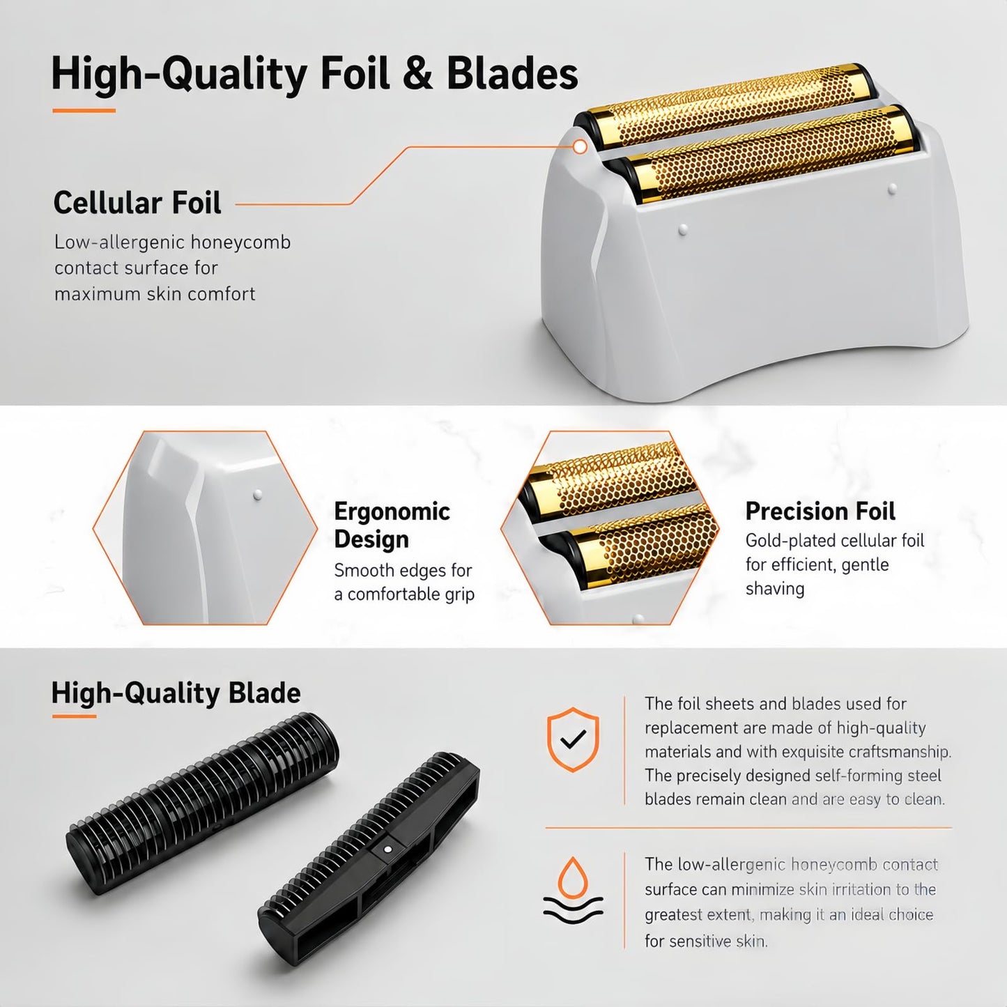 3 Pack Pro Shaver Replacement Foil and Cutters Compatible with andis No.17150/17155/17200 Shaver ProFoil Lithium Replacement Golden