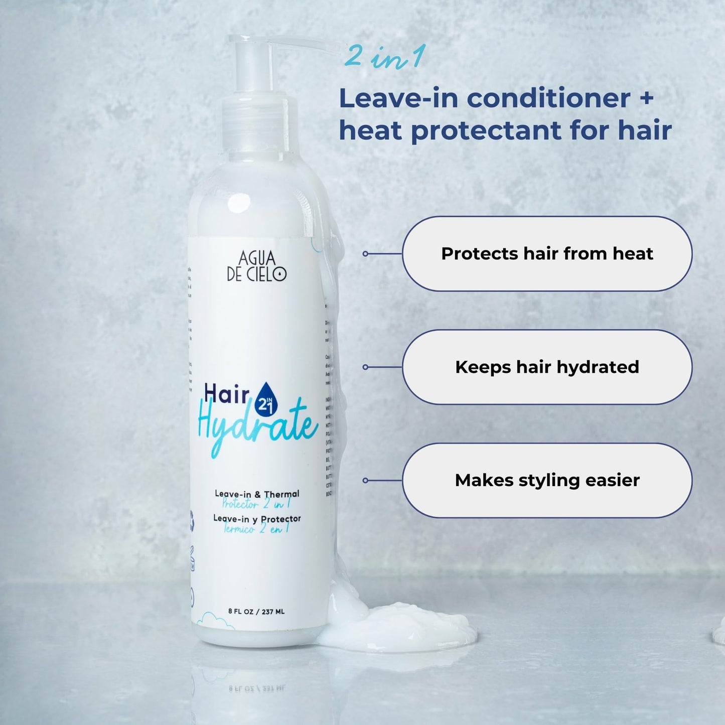 Agua de Cielo Hair Hydrate - 2-in-1 Leave-In Conditioner & Heat Protectant for Hair, Hydrates & Protects Without Weighing Down, Thermal Spray Made with Yogurt Protein, Shea Butter & Cocoa - 8 Oz